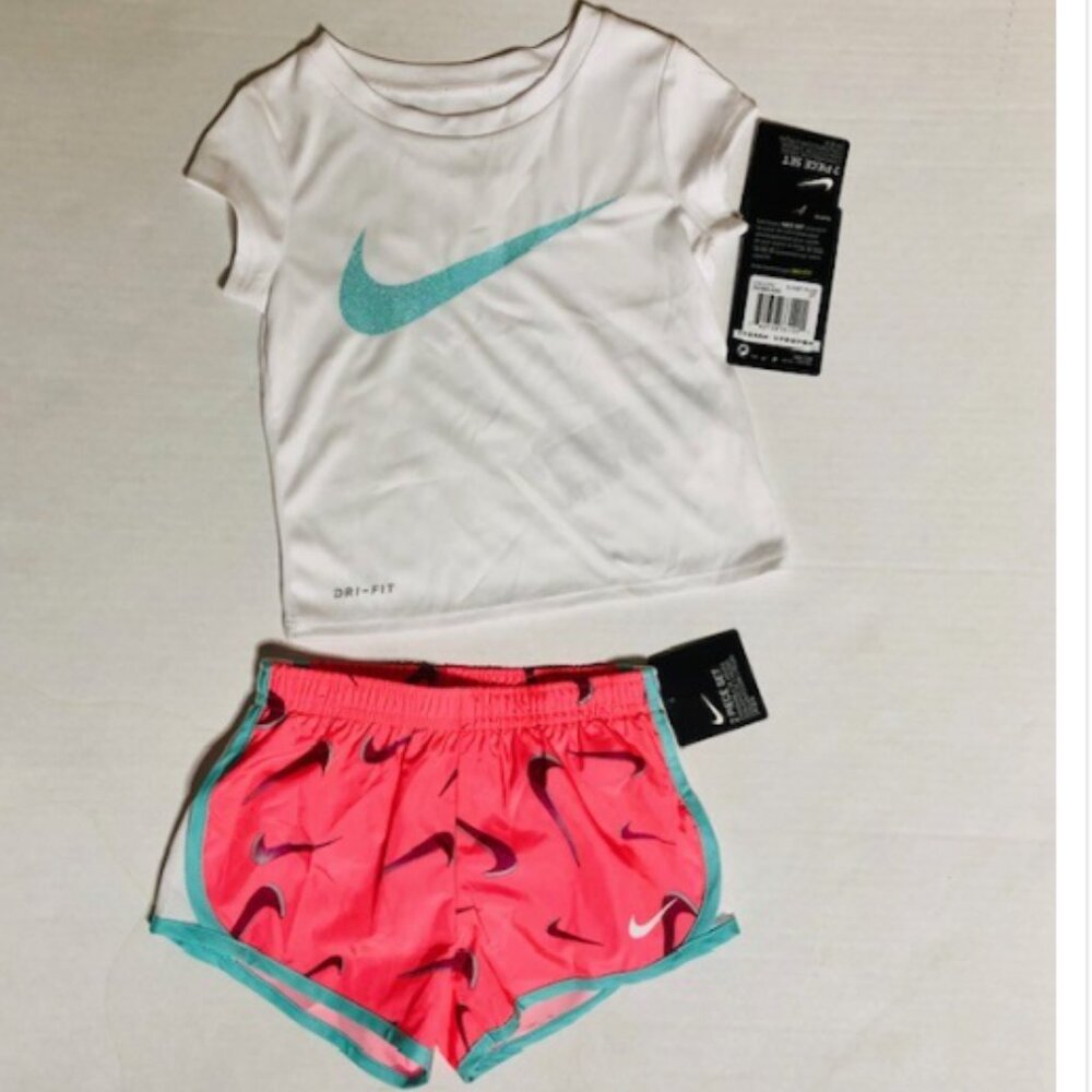 Nike  Baby Girl 2 Piece Shorts Set, Pink, White, DRI-FIT 2T